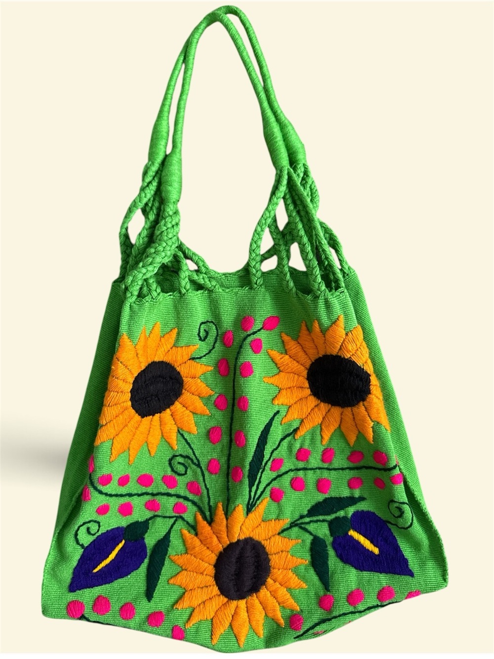 🌻Handmade Boho-Embroidered Sunflower Tote Bag - Handcrafted Women's Bag